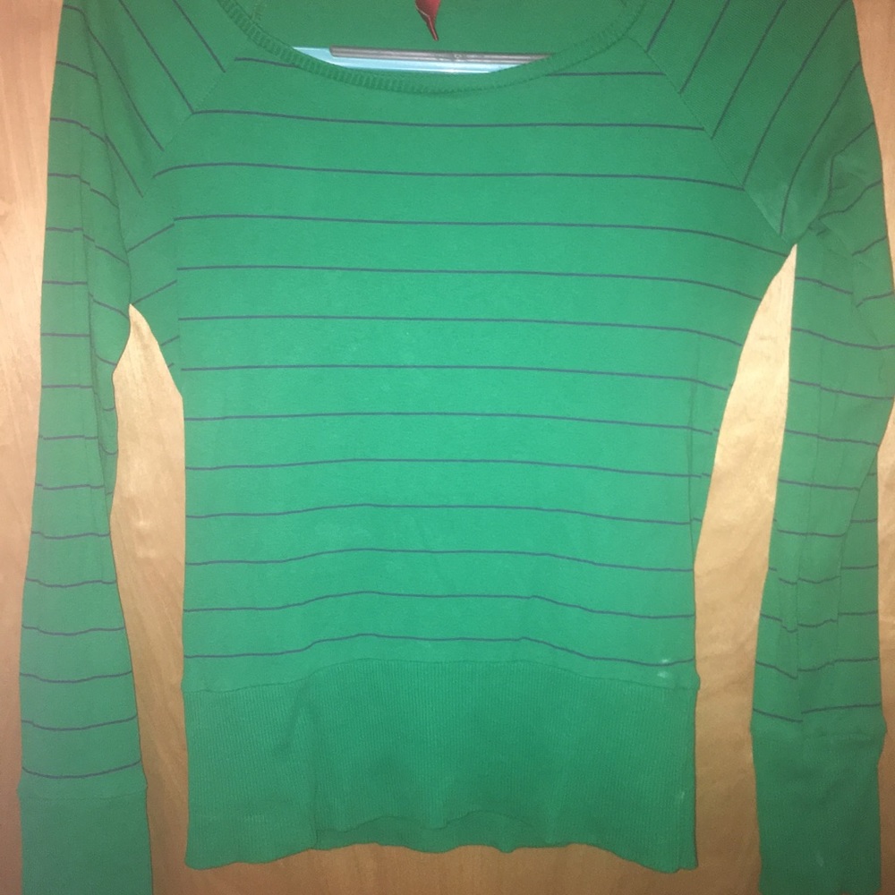 Green and navy off the shoulder sweater